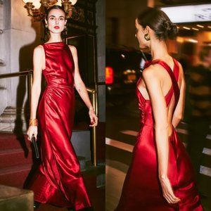 NWT Reformation Casette Maxi Silk Dress Sz 8 Sangre Cowl Neck Open Back Cut-out